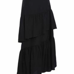 Among The Brave Amelia Black Asymetrical Tiered Linen Skirt