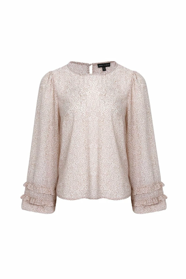 Among The Brave Ava Cream Ditsy Animal Double Ruffle Puff Sleeve Top