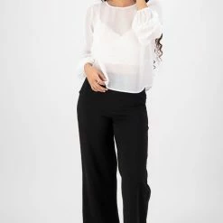 Among The Brave Fashion Ava Ivory Crinkle Shimmer Double Ruffle Puff Sleeve Top