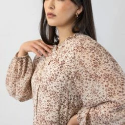 Ivy + Jack Fashion Remi Natural Animal LS Frill V Neck Maxi Shirt Dress