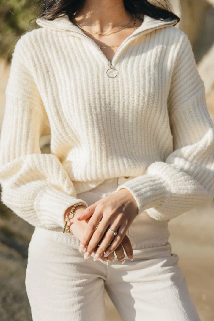 Among The Brave About Town Cream Chunky Zip Front Sweater Fashion