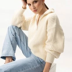 Among The Brave About Town Cream Chunky Zip Front Sweater Fashion