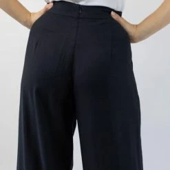 Among The Brave Effortless Black Viscose Deep Band Wide Leg Pant