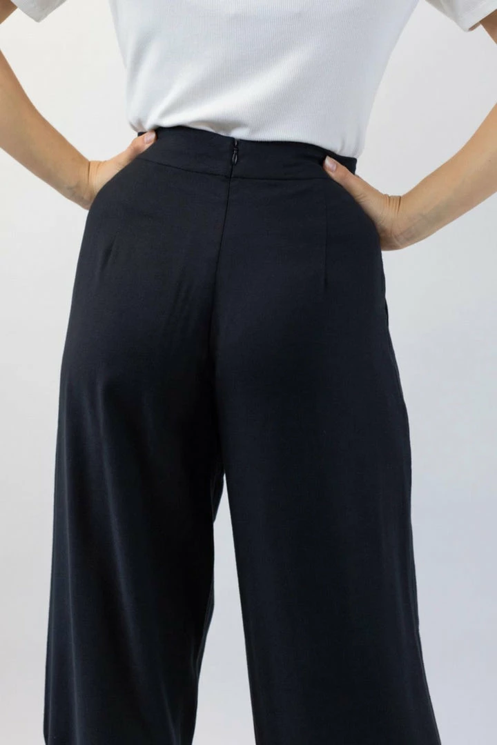 Among The Brave Effortless Black Viscose Deep Band Wide Leg Pant
