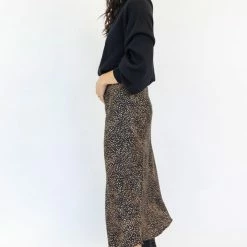 Ivy + Jack Fashion Ivy Black Mini Leopard Satin Midi Bias Skirt