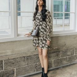 Ivy + Jack Fashion Bria Ivory Gardenia LS Dropped Waist Smock Dress