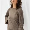 ReCreate Transit Frill Sleeve Taupe Cotton Top