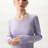 Among The Brave Fashion Inspired Lilac LS Rib Knit Cropped Crew Neck Top