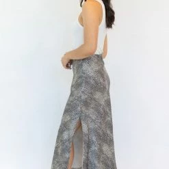 Ivy + Jack Stunning Mini Leopard Satin Side Split Bias Midi Skirt