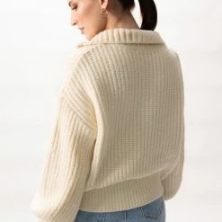 Among The Brave About Town Cream Chunky Zip Front Sweater Fashion