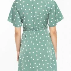 Billie The Label Wonderland Sage Spot Flutter Sleeve Mini Wrap Dress