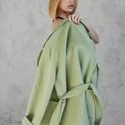 Birds Of A Feather Fashion Celine Pistachio 100% Merino Wool Longline Coat