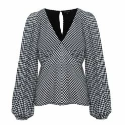 Among The Brave Bailey Black Gingham LS Balloon Sleeve Panel Bodice Bias Top Fashion