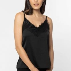 Ivy + Jack Loyal Black Satin Lace Trim Cami