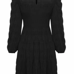 Ivy + Jack Fashion Bella Black Shirred Cotton LS Tiered Mini Dress