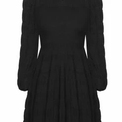 Ivy + Jack Fashion Bella Black Shirred Cotton LS Tiered Mini Dress