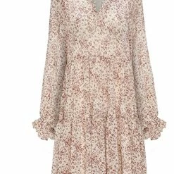 Ivy + Jack Fashion Billie Natural Animal LS Frill V Neck Tiered Mini Dress