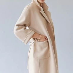 Birds Of A Feather Celine Beige 100% Merino Wool Longline Coat Fashion