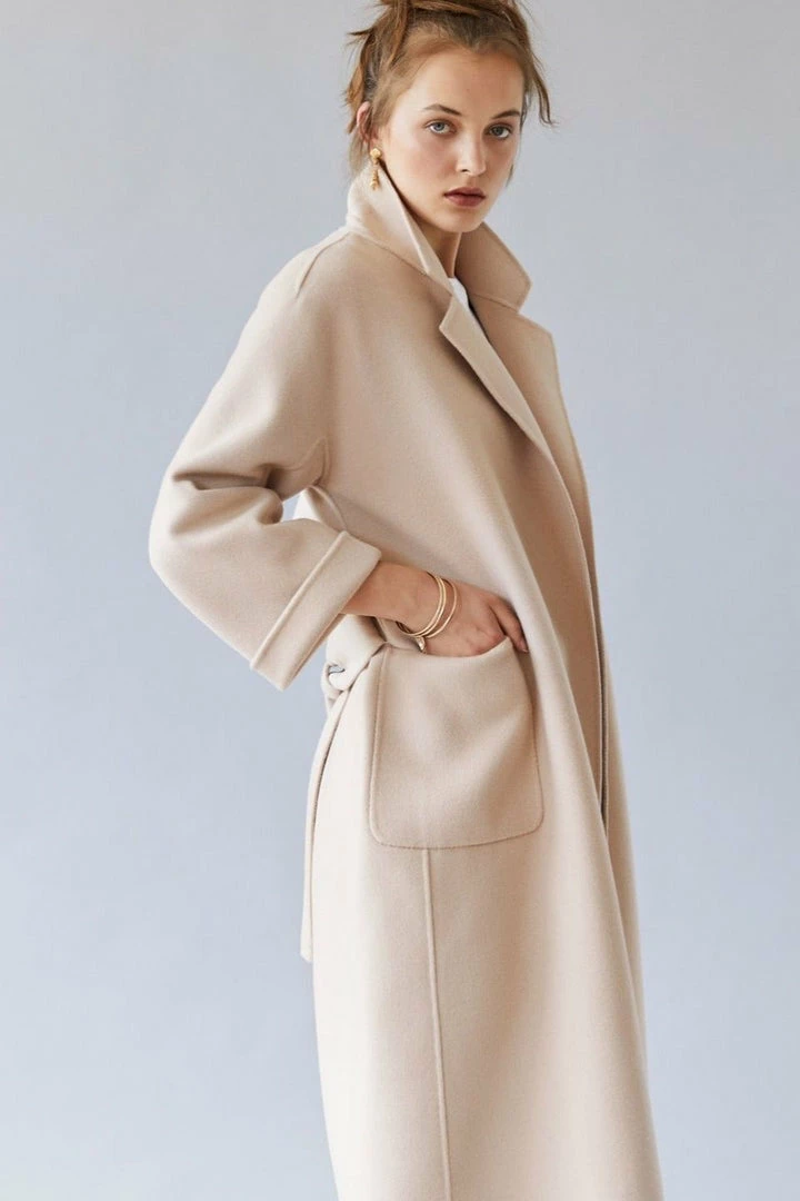 Birds Of A Feather Celine Beige 100% Merino Wool Longline Coat Fashion