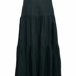 Among The Brave Blazing Dark Forest Tiered Linen Midi Skirt