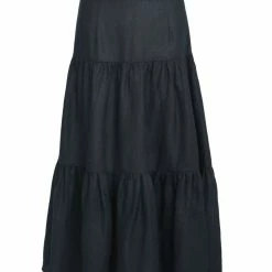Among The Brave Blazing Black Tiered Linen Midi Skirt Fashion