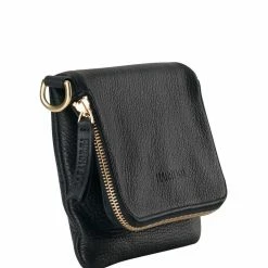 Harry & Co Accessories Bobi Leather Fold Over Black Clutch With Gold Chain