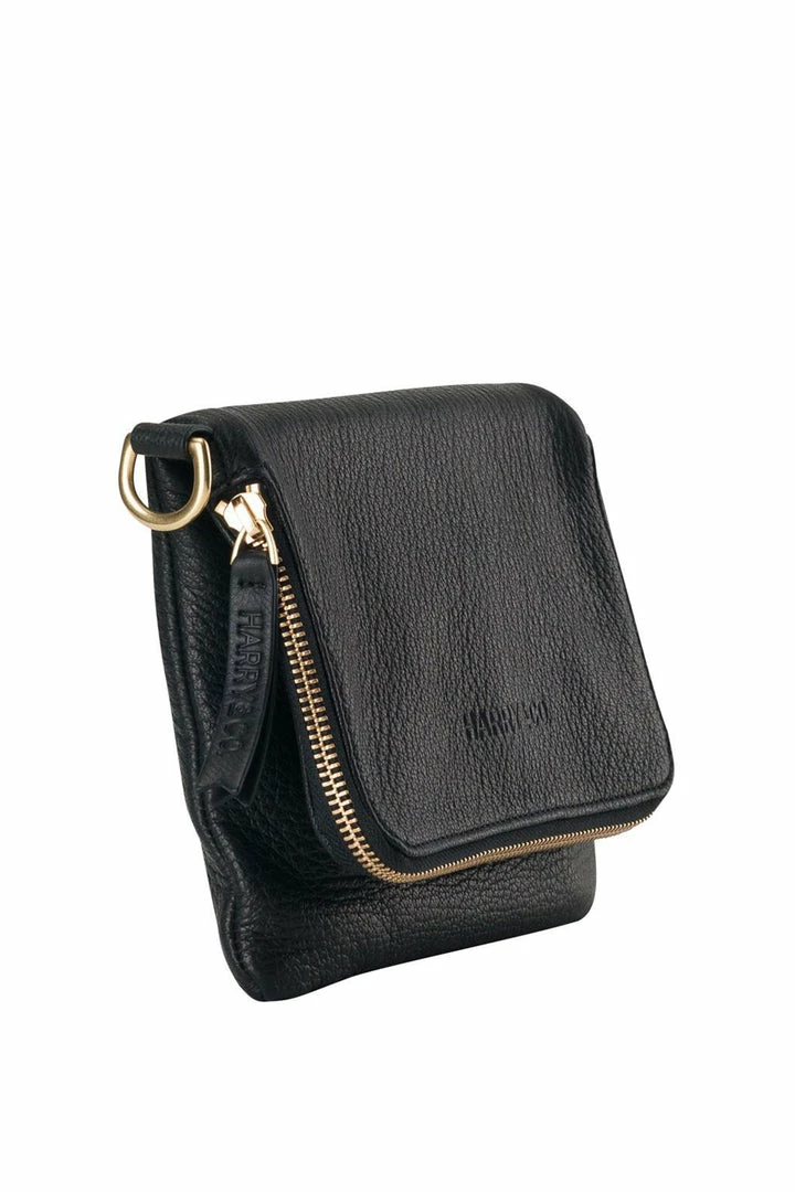 Harry & Co Accessories Bobi Leather Fold Over Black Clutch With Gold Chain