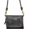 Harry & Co Bobi Leather Fold Over Black Bubble Clutch With Gold Chain