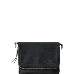 Harry & Co Accessories Bobi Leather Fold Over Black Clutch With Gold Chain