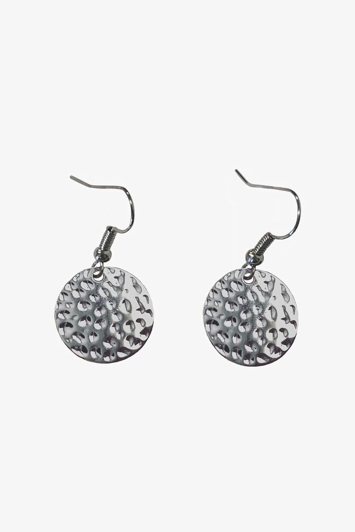 Flo Gives Back 15% To Women In Need Small Hammered Circle Rhodium Earring