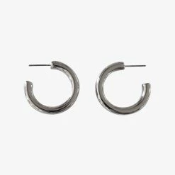 Flo Gives Back 15% To Women In Need Classic Thick Hoop Earrings Rhodium