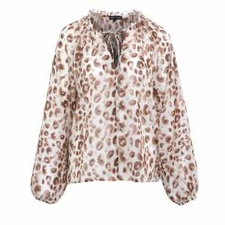 Among The Brave Breath Of Fresh Air Natural Animal LS Puff Sleeve Button Front Top