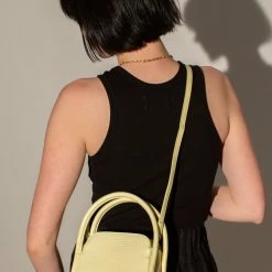 Brie Leon Evie Small Crossbody Yellow Lizard Bag With Top Handle Accessories