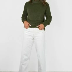 Among The Brave Brilliant Khaki Eyelash Yarn Roll Neck Knit