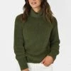 Among The Brave Brilliant Khaki Eyelash Yarn Roll Neck Knit