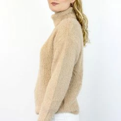 Among The Brave Brilliant Biscuit Eyelash Yarn Roll Neck Knit Fashion