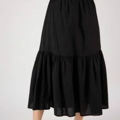 Ivy + Jack Hope Black Linen Tiered Midi Skirt