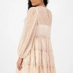 Ivy + Jack Fashion Bella Natural Floral Crinkle Blouson LS Smock Mini Dress