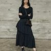 Among The Brave Amelia Black Asymetrical Tiered Linen Skirt