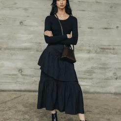 Among The Brave Amelia Black Asymetrical Tiered Linen Skirt