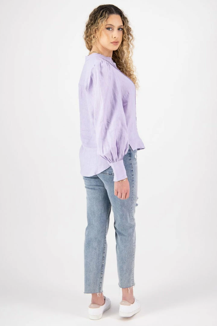Among The Brave Fashion Hero Lilac Linen Pintuck LS Puff Sleeve Shirt
