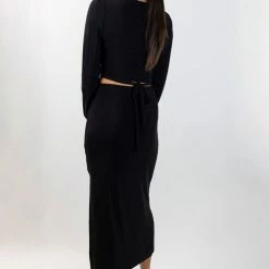 Among The Brave Interstellar Black Shimmer High Split Midi Skirt