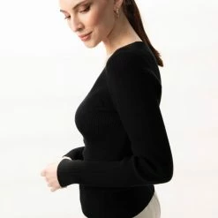 Among The Brave Desire Black LS V Neck Rib Knit Top