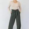 Among The Brave Galaxy Khaki Paper Bag Tie Waist Wide Leg Linen Pant Fashion