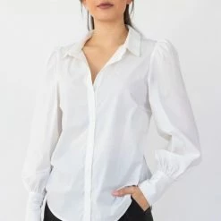 Among The Brave Fashion Champion White Cotton LS Puff Sleeve Shirt