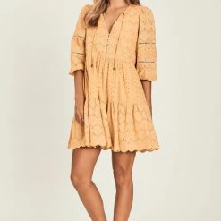 Harni Fashion Rosie Butterscotch Mid Sleeve Lace Mini Dress