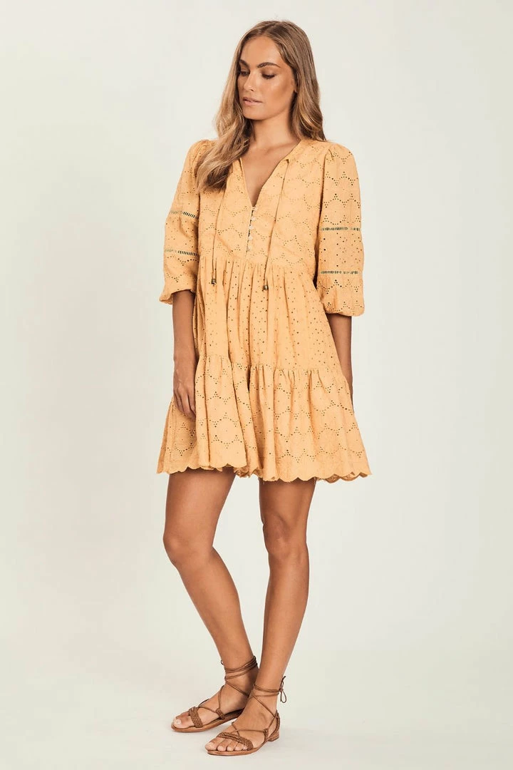 Harni Fashion Rosie Butterscotch Mid Sleeve Lace Mini Dress