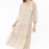 Leila + Luca Fashion Stellar Ivory Ditsy Flutter Sleeve V Neck Tiered Midi Dress