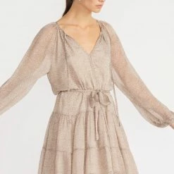 Staple The Label Fashion Emilia Smock Multi Natural Leopard LS Mini Dress