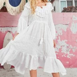 Coop A Lace In The Sun Frill Neck LS White Maxi Dress Fashion